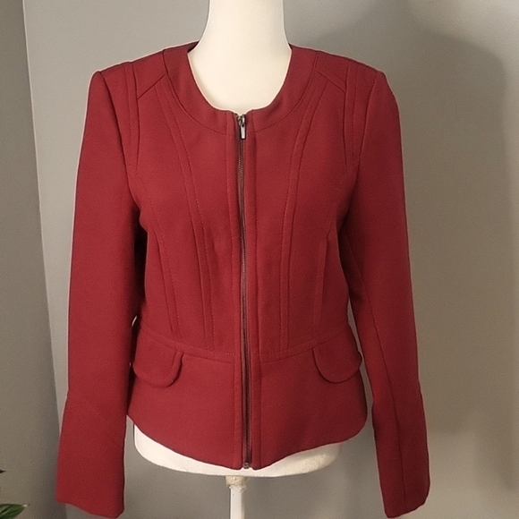 Express Vintage Structured Peplum Lined Zip Front Red Moto Jacket Size M - Picture 1 of 14